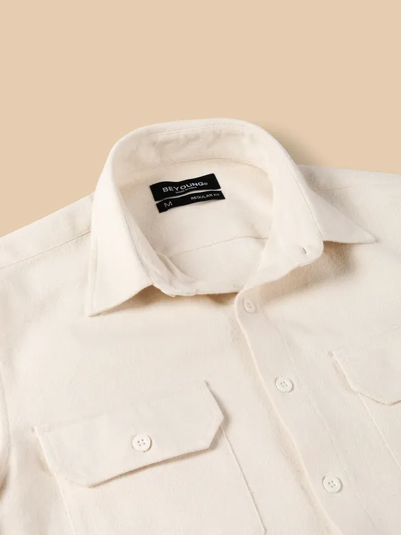 Off White Recycled Solid Flannel Shirt